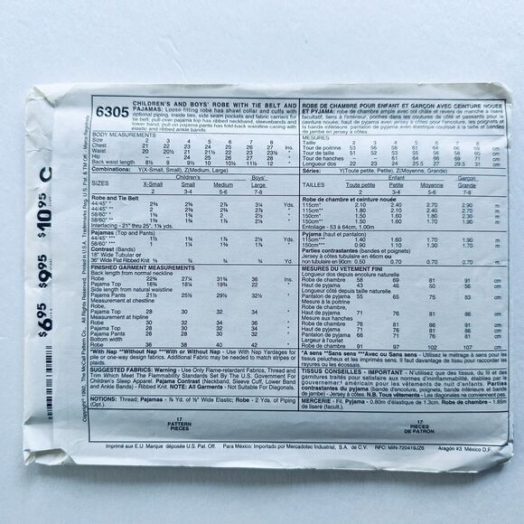 McCalls Sewing Pattern 6305 Lanz Boys Robe & Pajamas Size Med & Large UNCUT - Picture 2 of 2